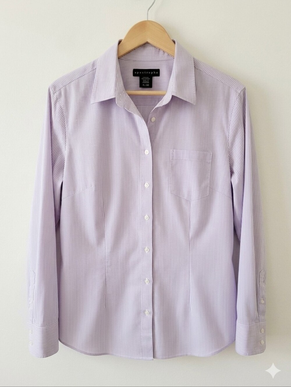 Apostrophe Lilac Pinstripe Button Down Shirt Size XL